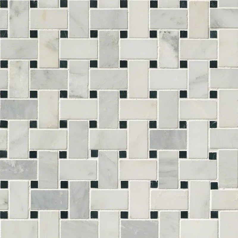 MSI Greecian white basketweave 12X12 polished marble mosaic tile SMOT GRE BWP top view