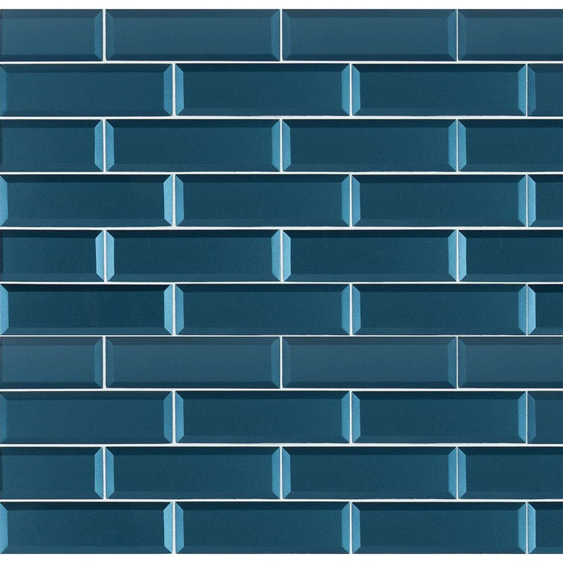 MSI Tahiti Blue Beveled Glass Subway Tile 2.5"x8"