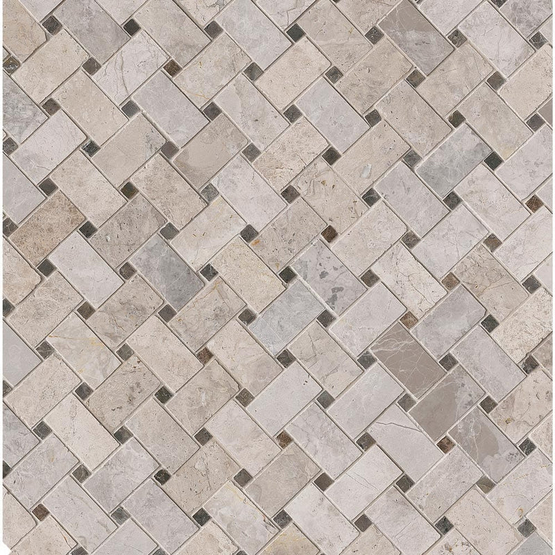 MSI Tundra gray basket weave 12X12 polished marble mosaic tile SMOT TUNGRY BWP angle view
