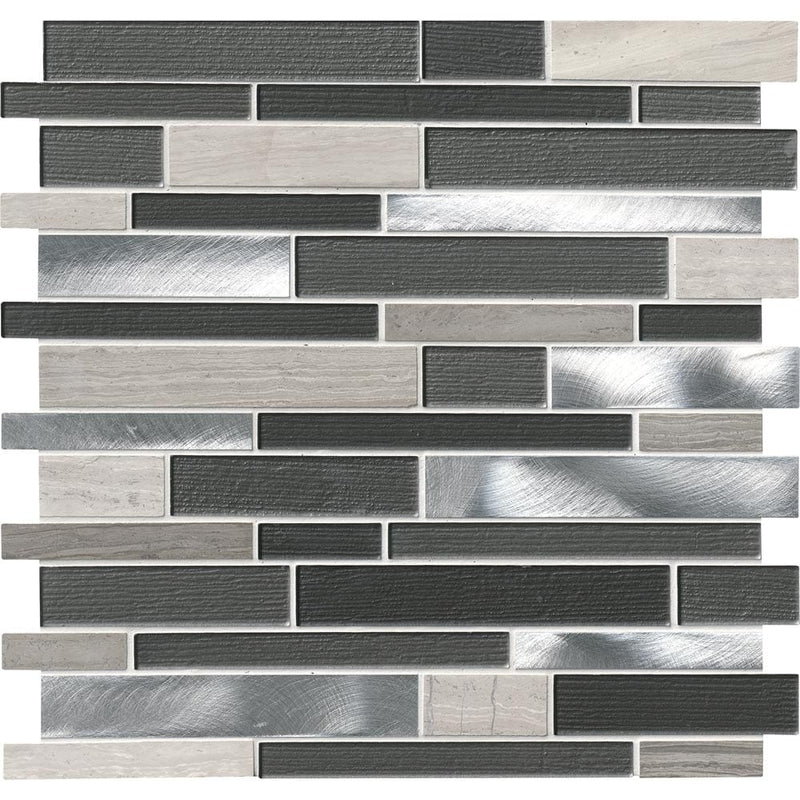 MSI Urban Loft Interlocking Stone Glass and Metal Blend Mosaic Tile 12"x12"