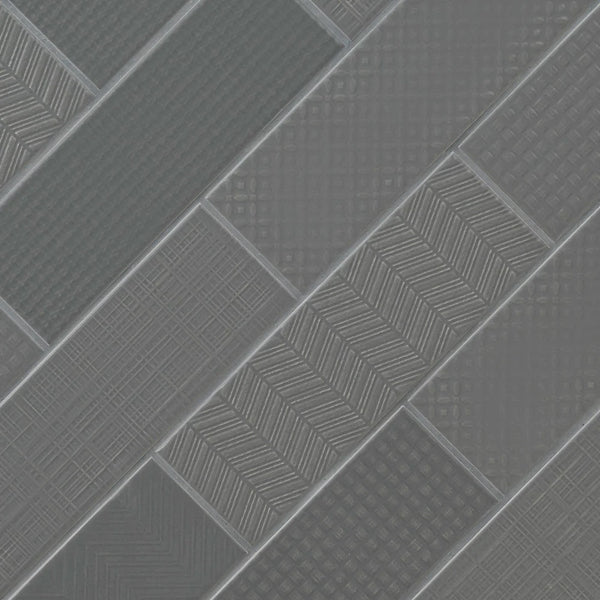 MSI Urbano Graphite 3D Mix Glossy Ceramic Subway Tile 4"x12", angled view