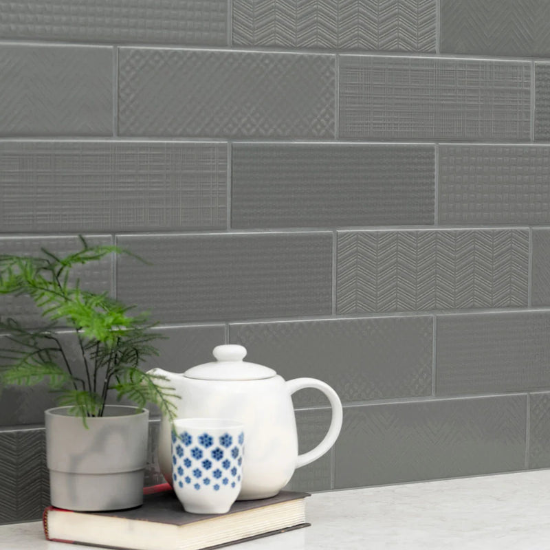 MSI Urbano Graphite 3D Mix Glossy Ceramic Subway Tile 4"x12"