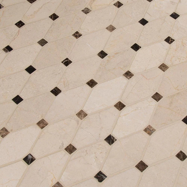 MSI Valencia Blend Elongated Octagon Polished Marble Mosaic Tile 11.81"x13.40", angled view