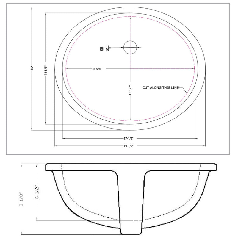 MSI Vanity bisque oval porcelain sink SIN POR UNDOVLBISQ 1714 draw