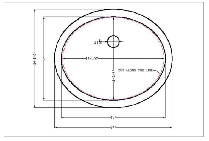 MSI Vanity oval porcelain sink SIN POR UNDOVLWHT 1512 draw