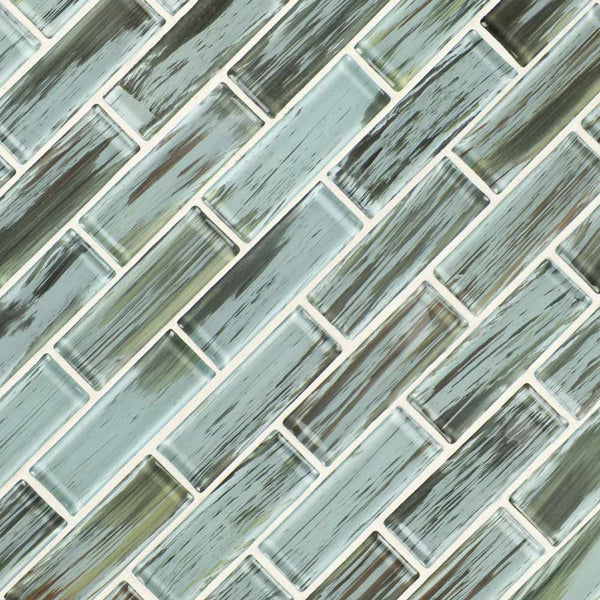 MSI Verde Glass Subway Mosaic Tile 11.75"x12", angled view