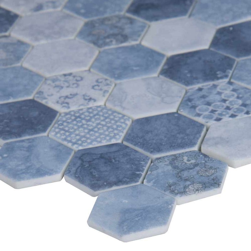 MSI Vista Azul Hexagon Glass Mosaic Tile 11.02"x12.75"