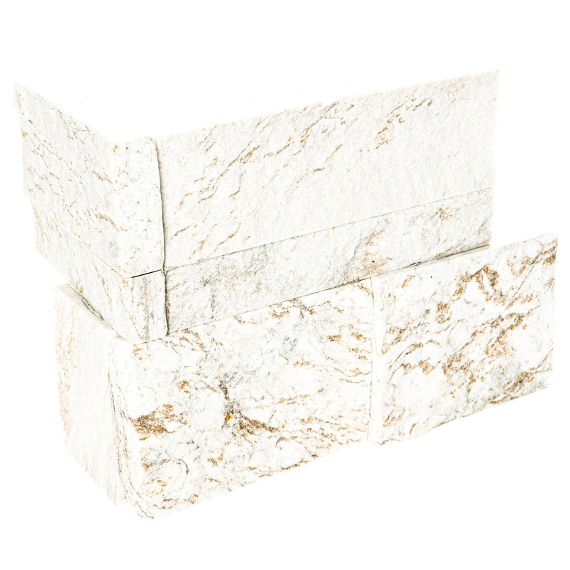MSI XL Rockmount Royal White Splitface Quartzite Ledger Panel Corner 9"x18"