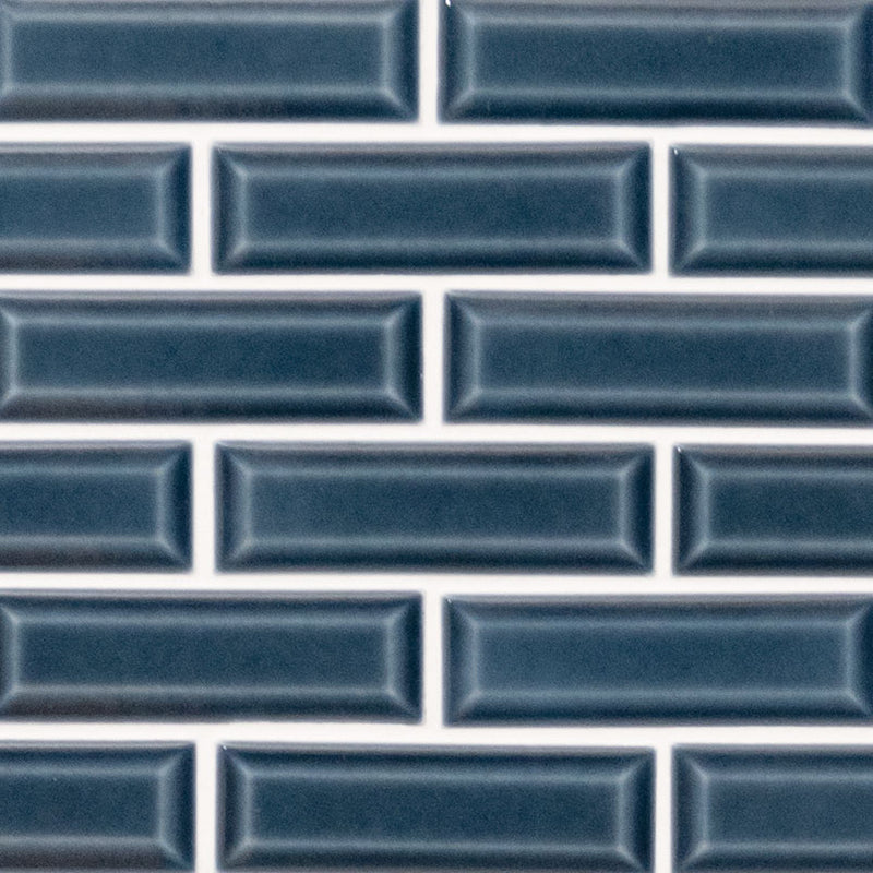 MSI Bay Blue Beveled Polished Ceramic Mosaic Wall Tile 2"x6"
