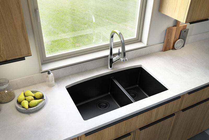 MSI black quartz asymetric doublebowl sink SIN QTZ DBLBWL 6040 3219 BLK roomscene