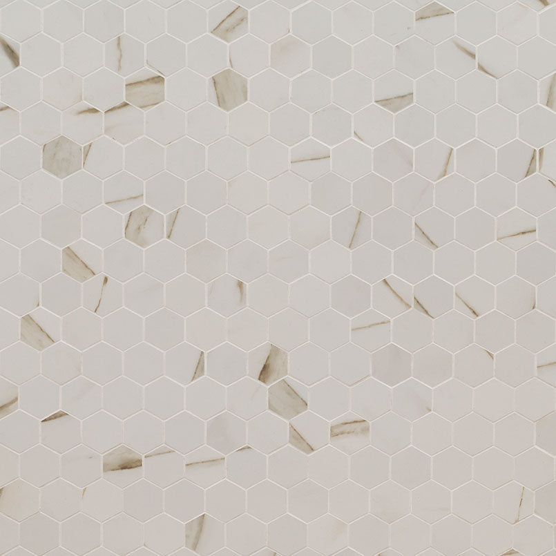 MSI Calacatta Hexagon Mosaic Porcelain Wall and Floor Tile 2"x2" - Pietra Collection, photo 4 of 5