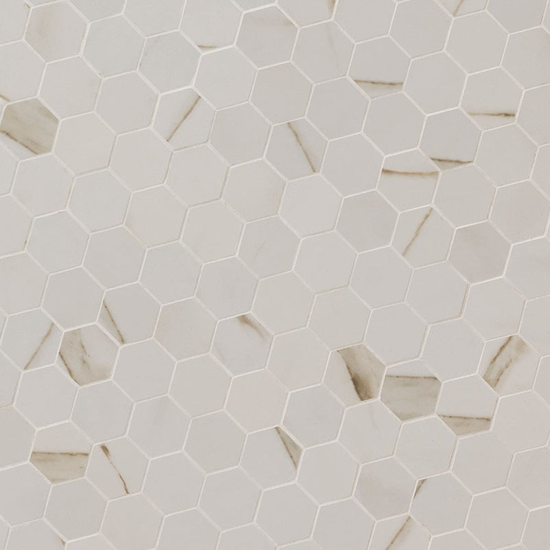 MSI Calacatta Hexagon Mosaic Porcelain Wall and Floor Tile 2"x2" - Pietra Collection, photo 3 of 5