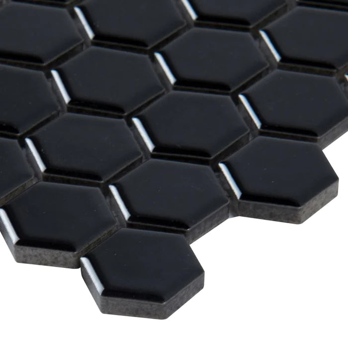 MSI Black Hexagon Porcelain Mosaic Tile - Domino Collection