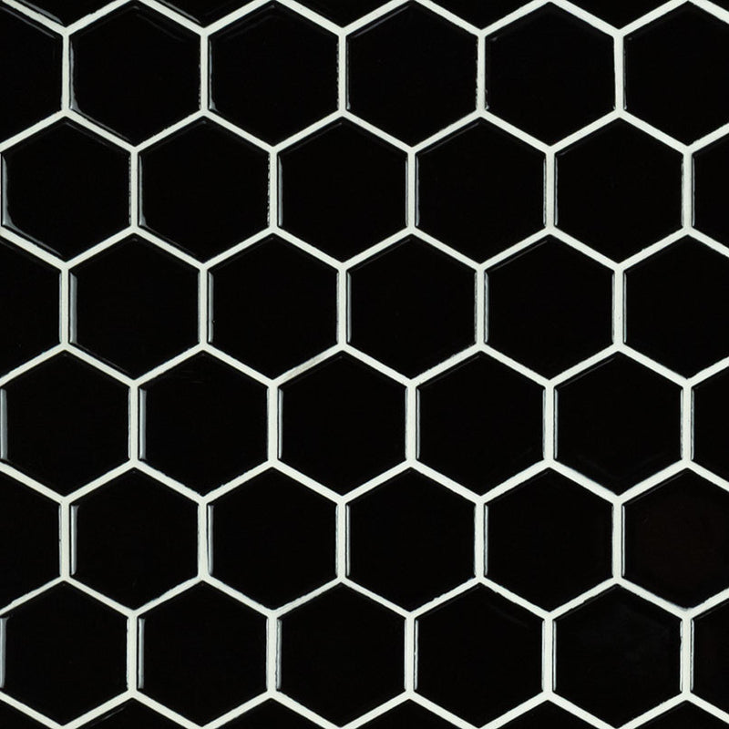 MSI Black Hexagon Porcelain Mosaic Tile - Domino Collection