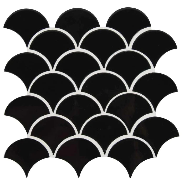 MSI Black Glossy Scallop Porcelain Backsplash Mosaic Tile - Domino Collection