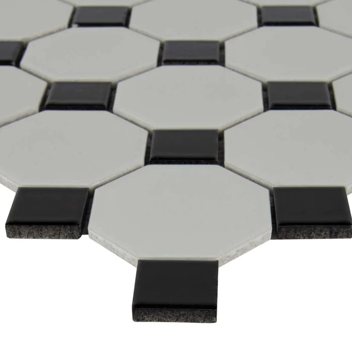 MSI White & Black Glossy Octagon Porcelain Mosaic Tile - Domino Collection