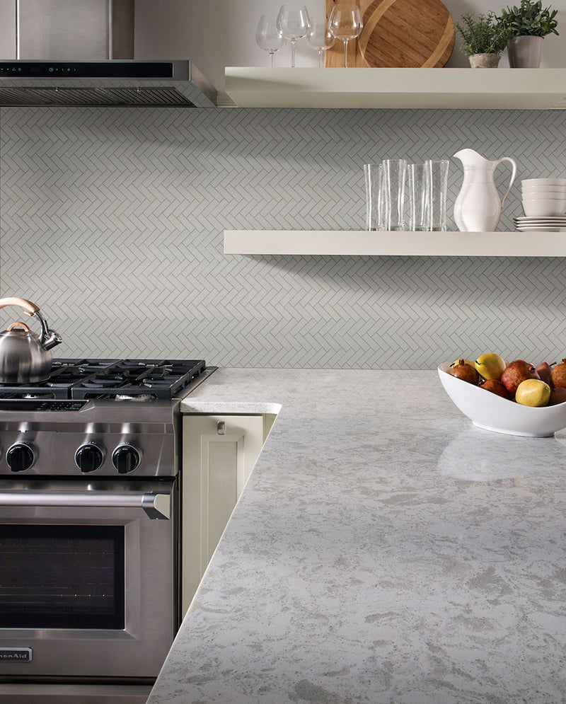 MSI Gray Glossy Herringbone Porcelain Backsplash Mosaic Tile - Domino Collection