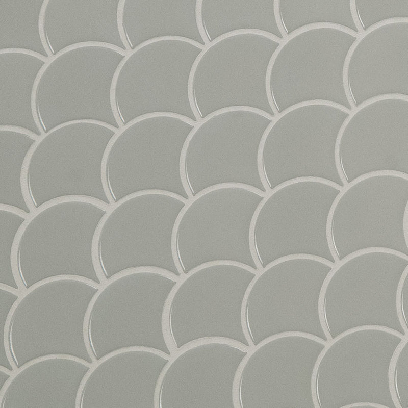 MSI Gray Glossy Scallop Porcelain Backsplash Mosaic Tile - Domino Collection