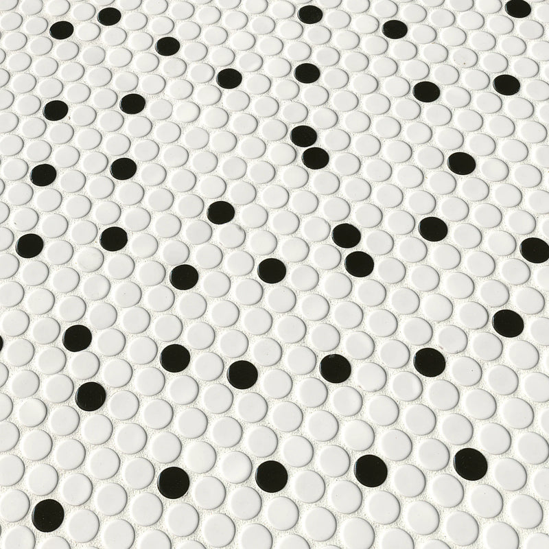 MSI White & Black Penny Round Porcelain Mosaic Tile - Domino Collection