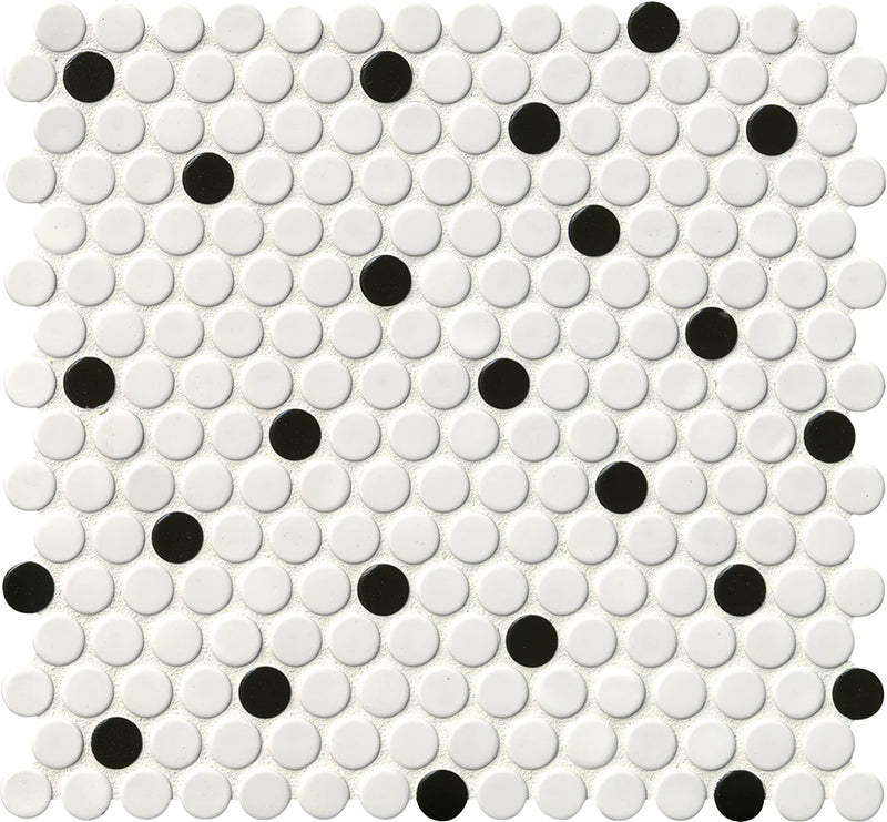 MSI White & Black Penny Round Porcelain Mosaic Tile - Domino Collection