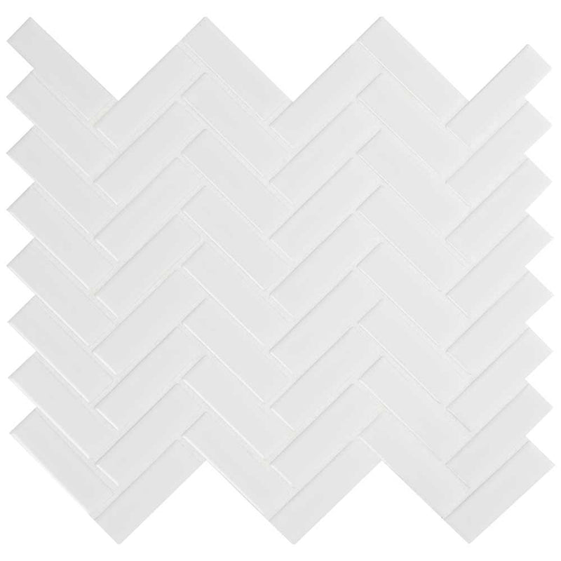 MSI White Glossy Herringbone Porcelain Backsplash Mosaic Tile - Domino Collection