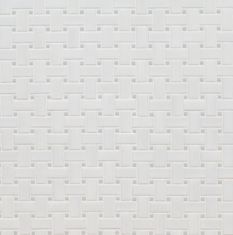 MSI White & Gray Matte Basketweave Porcelain Mosaic Tile - Domino Collection