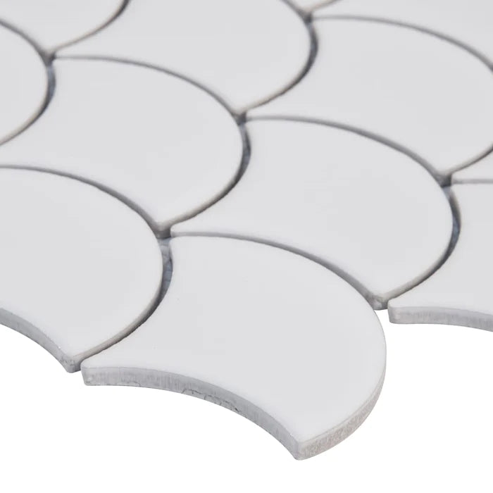 MSI White Glossy Scallop Porcelain Backsplash Mosaic Tile - Domino Collection