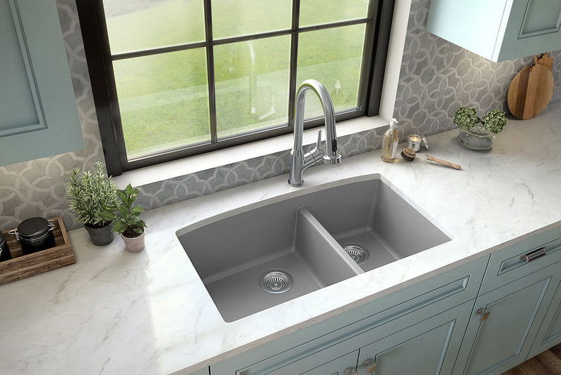 MSI grey quartz asymetric doublebowl sink SIN QTZ DBLBWL 6040 3219 GRY roomscene