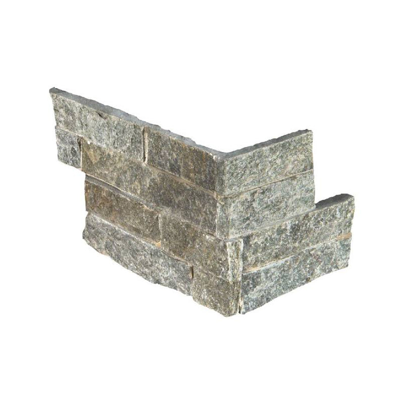 MSI rockmount Sage green quartzite splitface ledger corner 6X18 LPNLQSAGGRN618COR front view