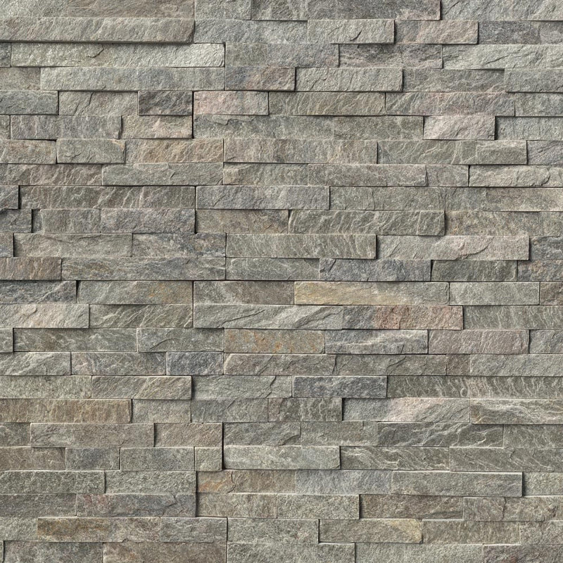 MSI rockmount Sage green quartzite splitface ledger panel 6X24 LPNLQSAGGRN624 multiple tiles top view