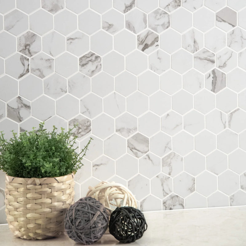 MSI Statuario Hexagon Mosaic Porcelain Wall and Floor Tile 2"x2" - Pietra Collection