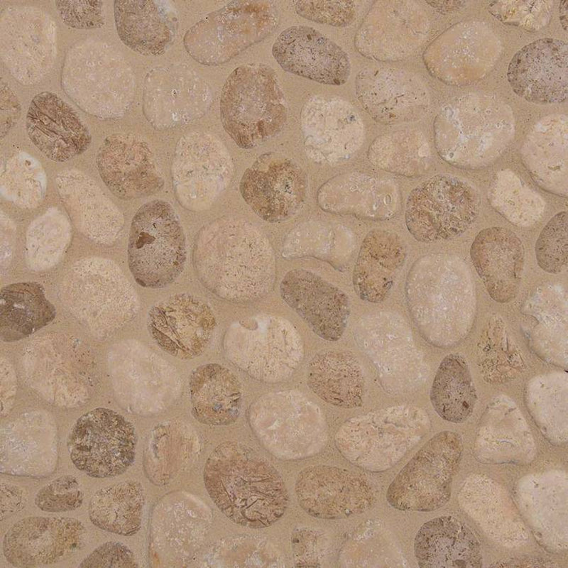 MSI Travertine Blend Pebbles Tumbled Travertine Mosaic Tile 11.42"x11.42" - Rio Lago Collection