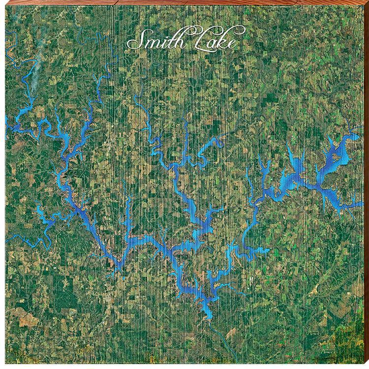 Lewis Smith Lake, Alabama Map | Wall Art Print on Real Wood