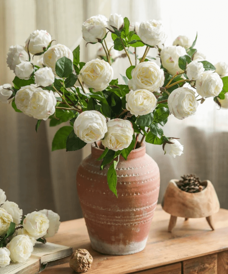 White Cabbage Rose Stem 20.8" Tall, photo 8 of 9