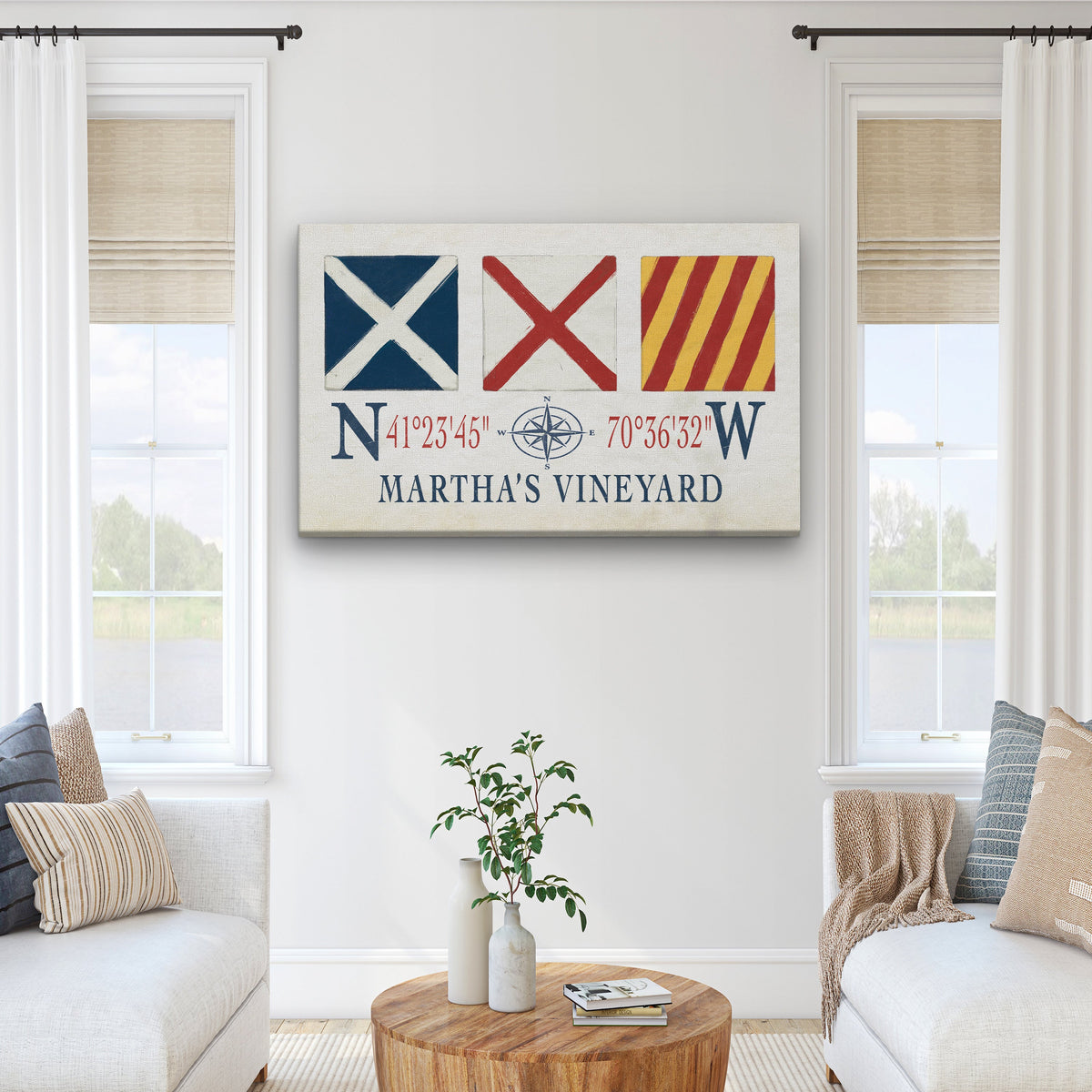 Marthas Vineyard Canvas Print - Nautical Signal Flags & Coordinates, photo 5 of 8