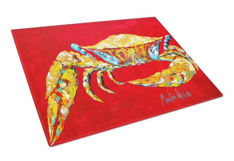 Crab Blue on Red, Sr. Glass Cutting Board Large