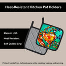 Crab Pot Holder Set of 2 Heat Resistant Quilted Hot Pads 7.5 x 7.5 Inch, Insulated Kitchen Trivets for Cooking & Baking