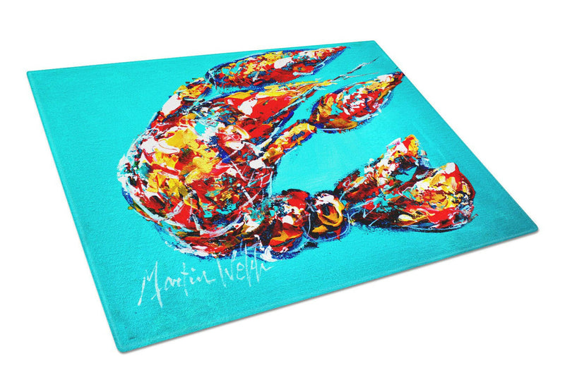 Lucy the Crawfish in blue Glass Cutting Board Large Size MW1161LCB