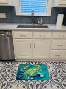 By Chance Crab in Aqua blue Memory Foam Kitchen Mat Machine Washable Anti-Fatigue Cushion Comfort Bath or Kitchen Rug