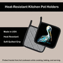 Dressed in Black Pelican Pot Holder Set of 2 Heat Resistant Quilted Hot Pads 7.5 x 7.5 Inch, Insulated Kitchen Trivets for Cooking & Baking