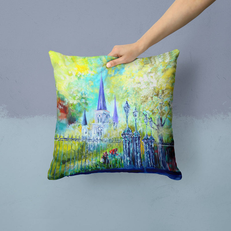 Across the Square St Louis Cathedral Canvas Throw Pillow - 14x14 Decorative Pillow – Art for Your Home & Patio