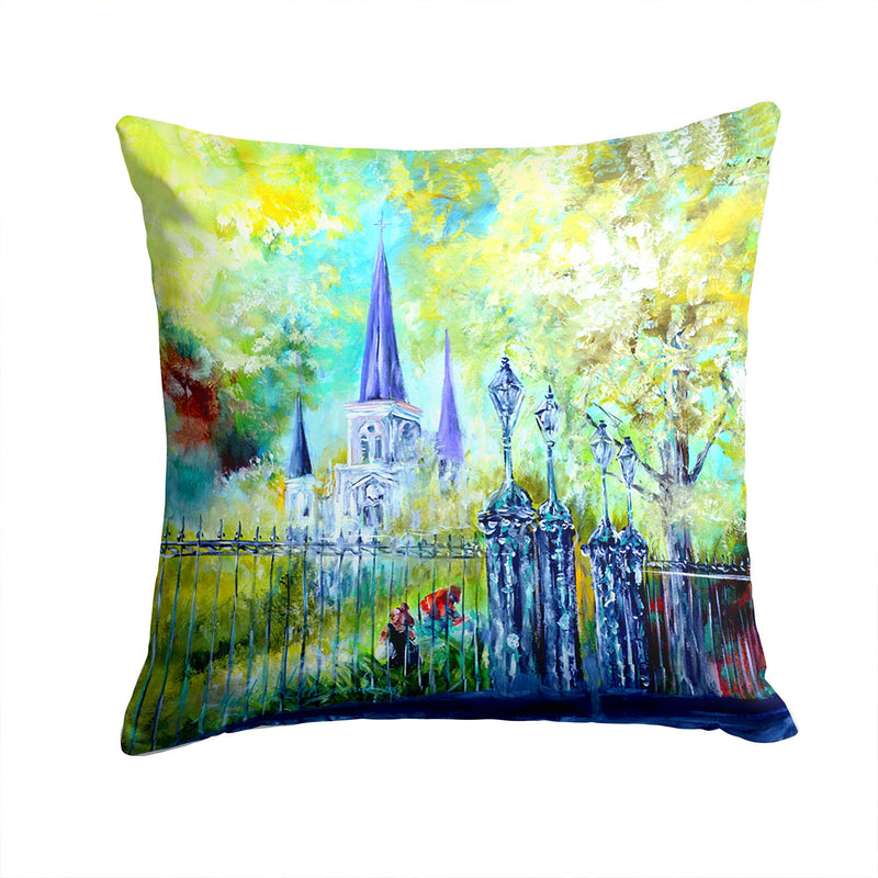 Across the Square St Louis Cathedral Canvas Throw Pillow - 14x14 Decorative Pillow – Art for Your Home & Patio