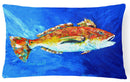 Red Fish White Spin Decorative Throw Pillow 12x16 Indoor Outdoor Accent Cushion, Fabric Cover with Insert for Sofa, Bed, Porch & Living Room