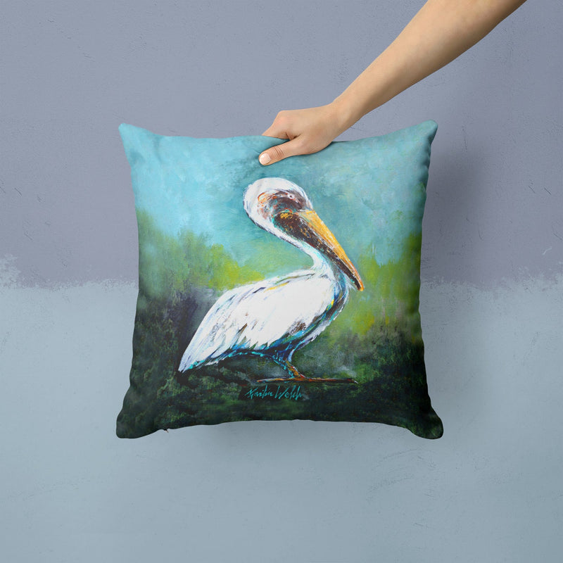 Blue Stand White Pelican Throw Pillow - 14x14 Decorative Pillow – Art for Your Home & Patio MW1309PW1414