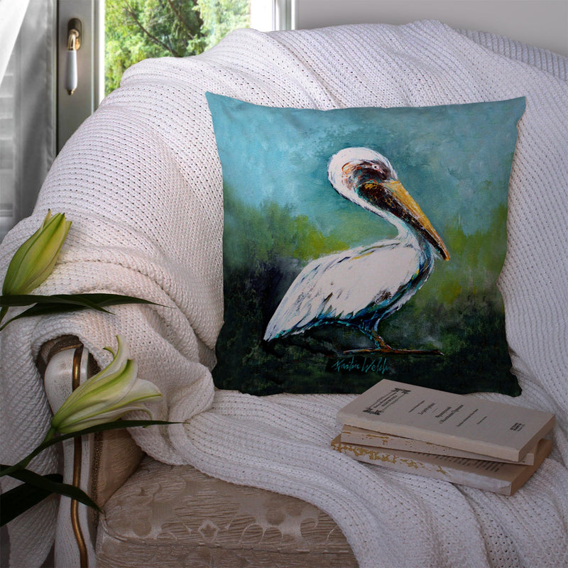Blue Stand White Pelican Throw Pillow - 14x14 Decorative Pillow – Art for Your Home & Patio MW1309PW1414