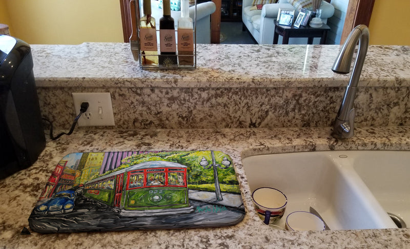 Saint Charles No. 922 Streetcar Again Dish Drying Mat – Absorbent, Artistic Kitchen Essentials