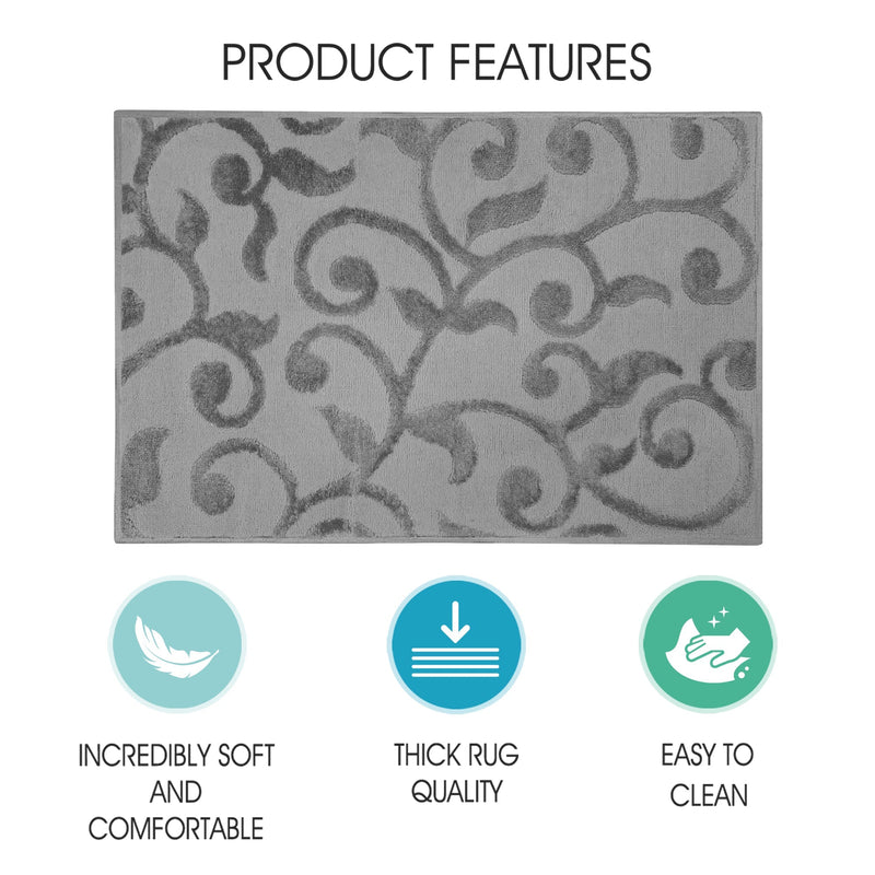 Sussex Home, Landing Rug, Slip Resistant Indoor Carpets Includes Adhesive Tape 2” x 3”-Floral Collection |Gray