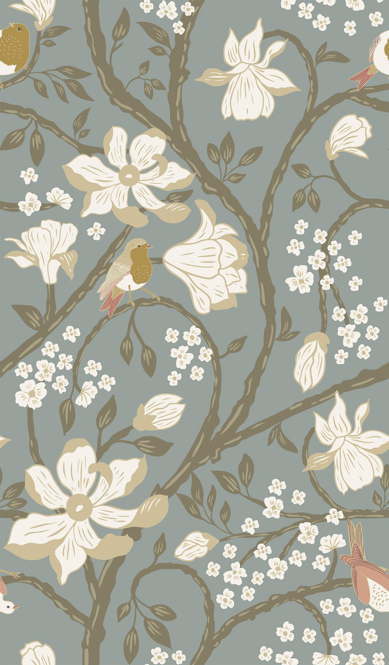 Magnolia Flower Tree and Birds Wallpaper