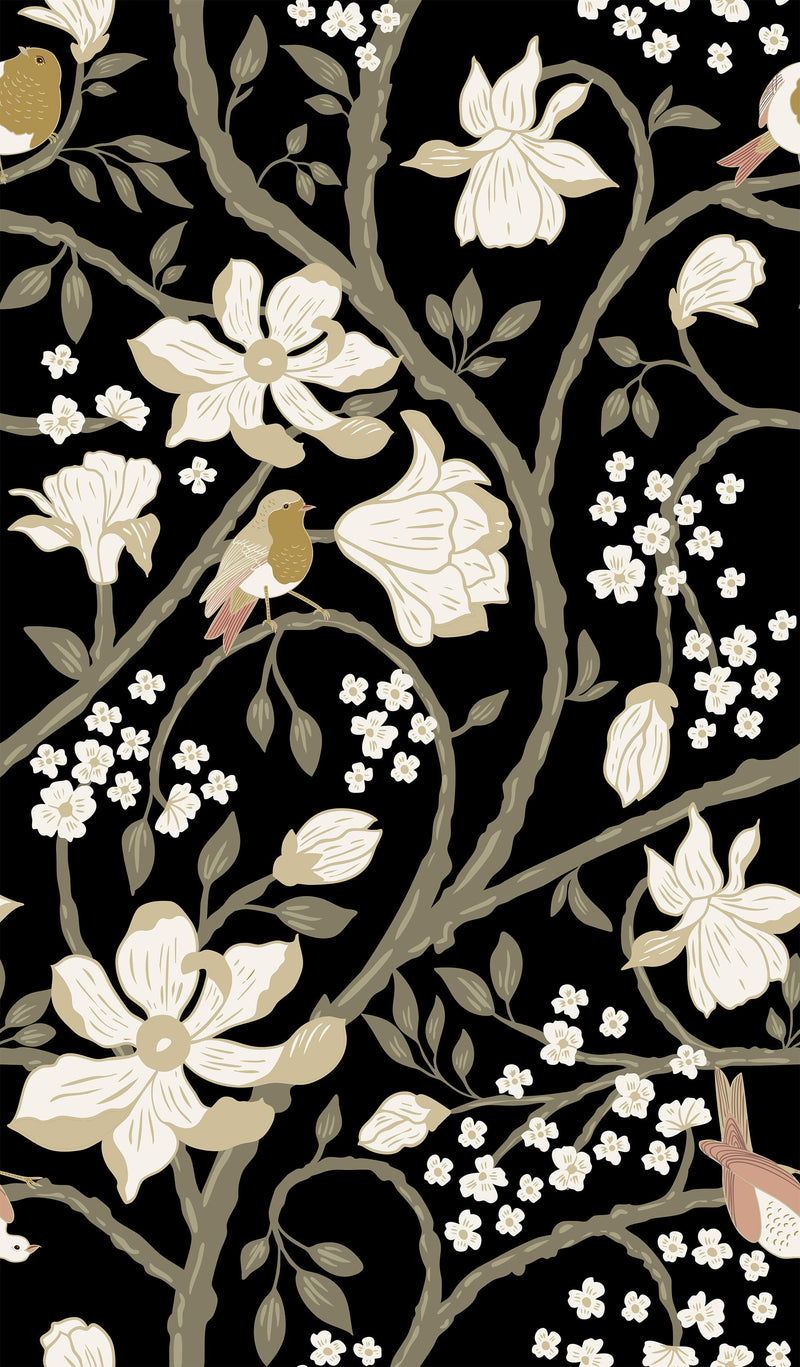 Magnolia Flower Tree and Birds Wallpaper