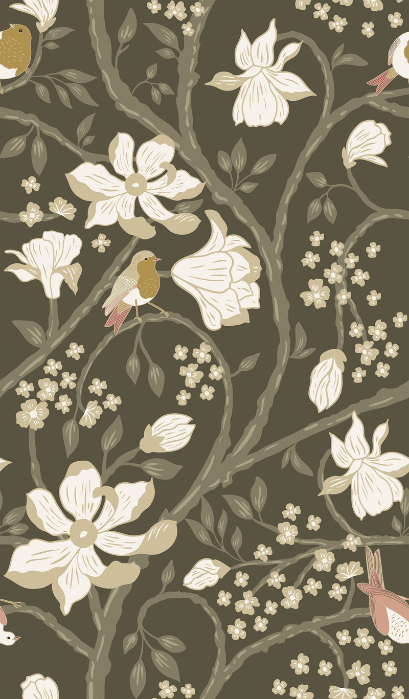 Magnolia Flower Tree and Birds Wallpaper